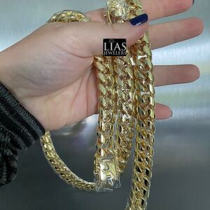 New 18k yellow gold filled Cuban link chain and bracelet set